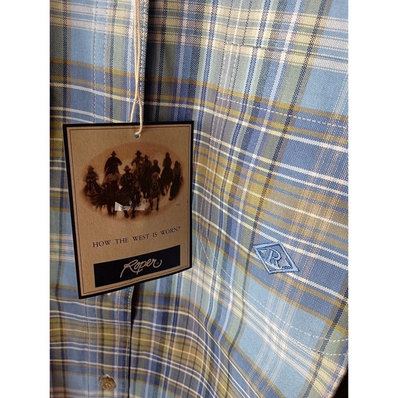 Roper Womens  Long Sleeve Shirt Western Blue Plaid Rodeo Horse  Riding Outdoors - Picture 6 of 7